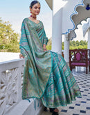 Turquoise Silk Woven Banarasi Saree