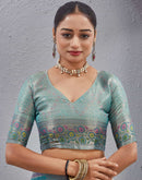 Turquoise Silk Woven Banarasi Saree