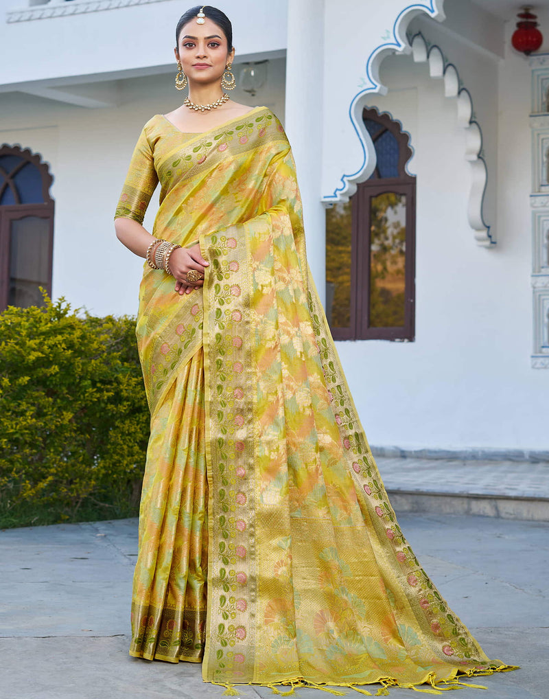 Yellow Silk Woven Banarasi Saree