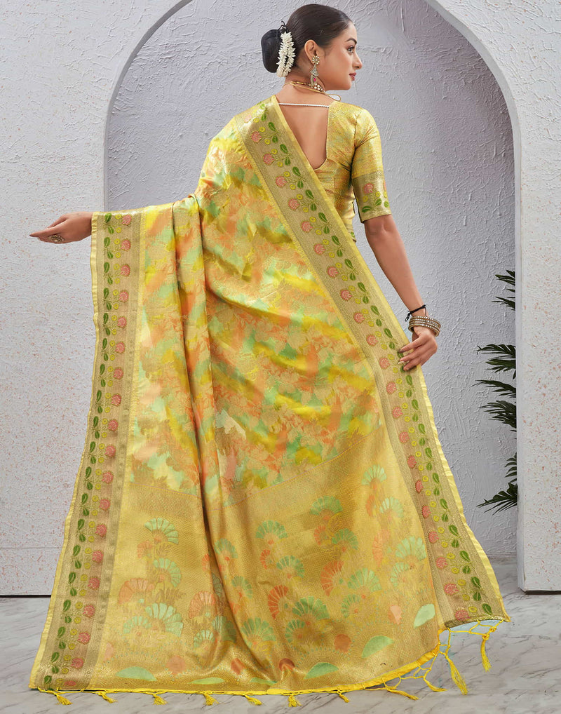 Yellow Silk Woven Banarasi Saree