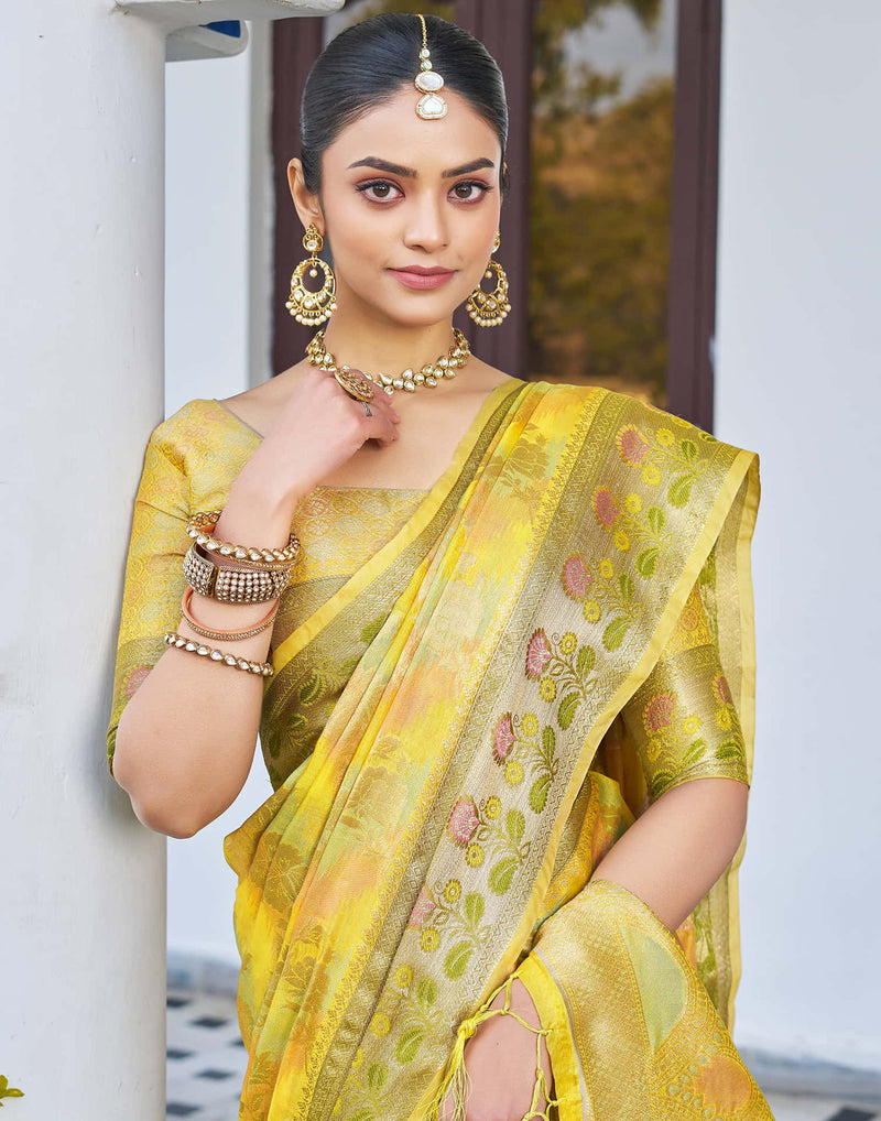 Yellow Silk Woven Banarasi Saree