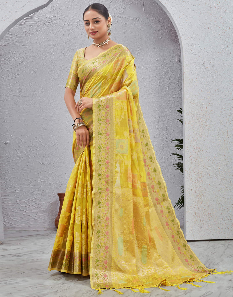 Yellow Silk Woven Banarasi Saree