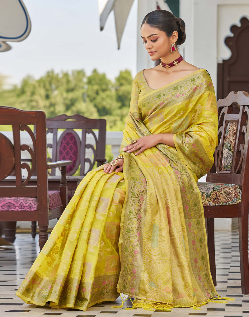 Yellow Silk Woven Banarasi Saree