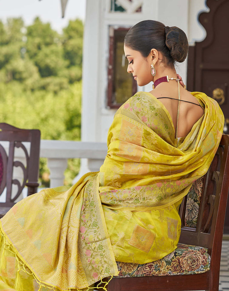 Yellow Silk Woven Banarasi Saree