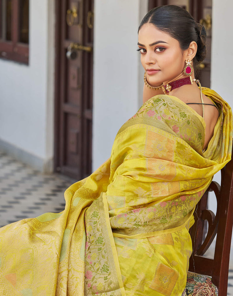 Yellow Silk Woven Banarasi Saree