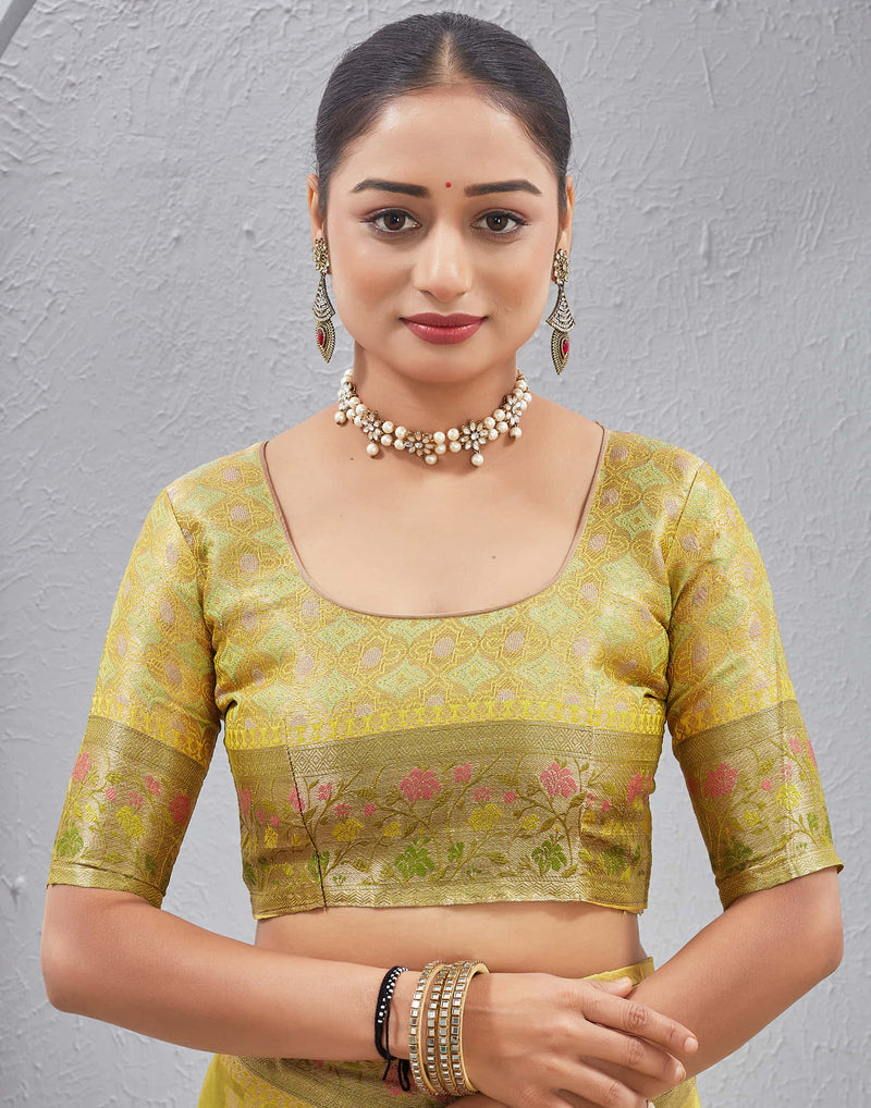 Yellow Silk Woven Banarasi Saree