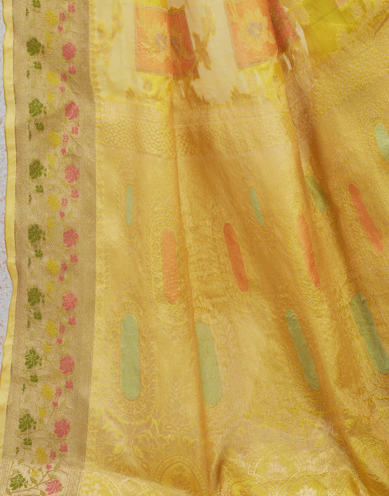 Yellow Silk Woven Banarasi Saree