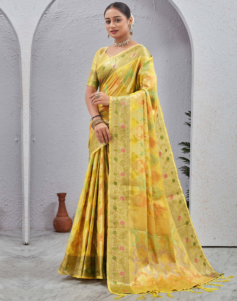 Yellow Silk Woven Banarasi Saree