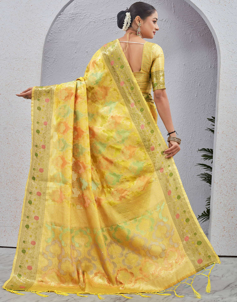 Yellow Silk Woven Banarasi Saree