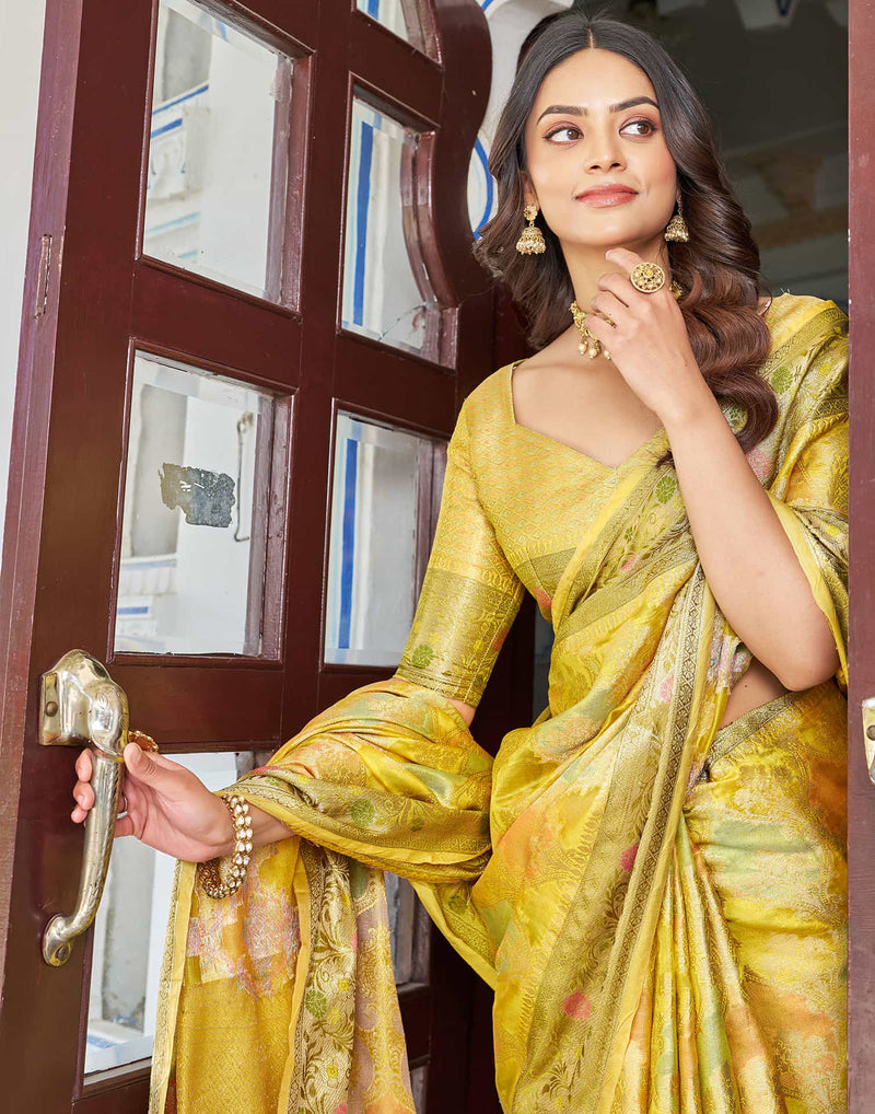 Yellow Silk Woven Banarasi Saree