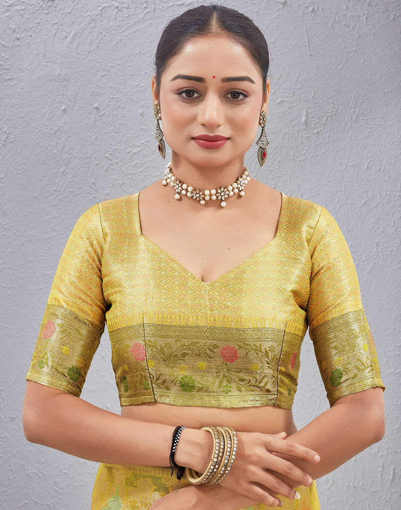 Yellow Silk Woven Banarasi Saree