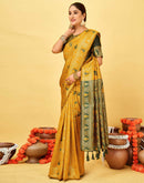Yellow Silk Woven Baluchari Saree