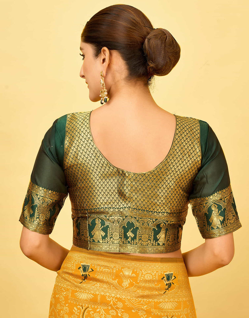 Yellow Silk Woven Baluchari Saree