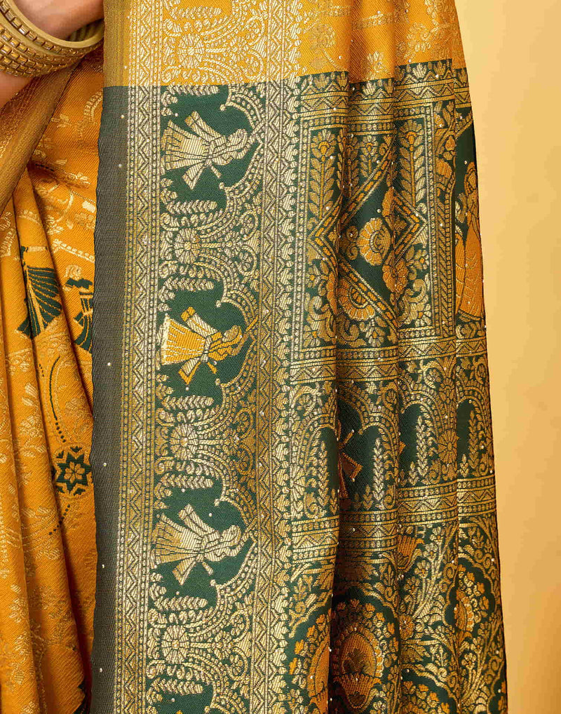 Yellow Silk Woven Baluchari Saree
