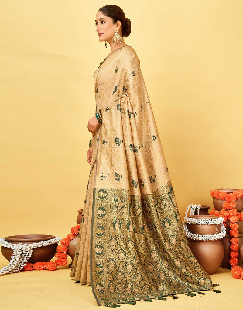 Beige Silk Woven Baluchari Saree