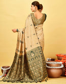 Beige Silk Woven Baluchari Saree