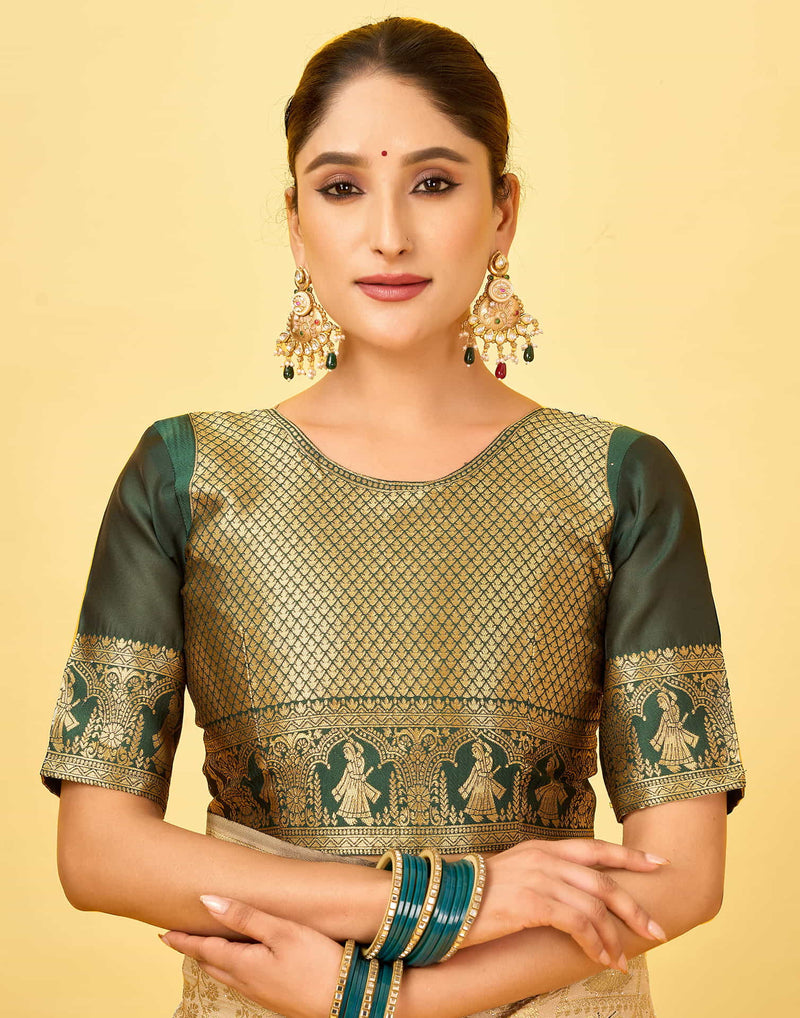 Beige Silk Woven Baluchari Saree