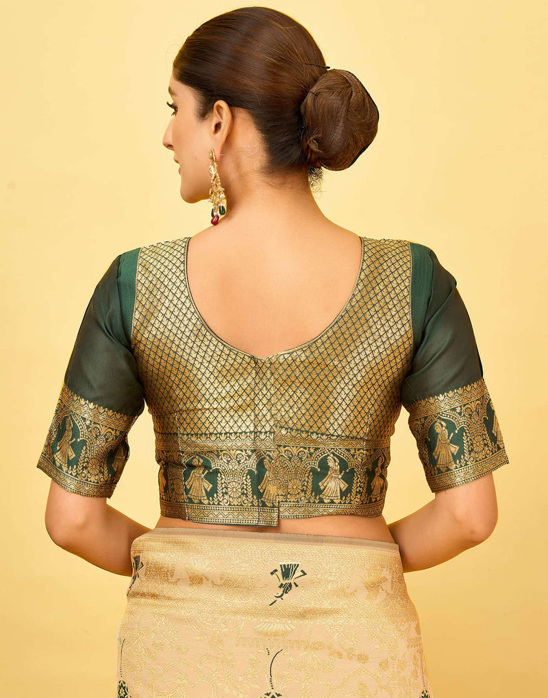 Beige Silk Woven Baluchari Saree