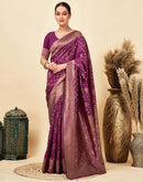 Wine Silk Woven Banarasi Saree