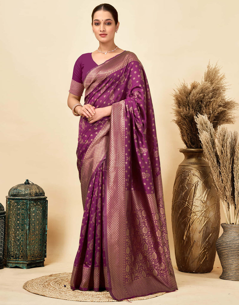 Wine Silk Woven Banarasi Saree