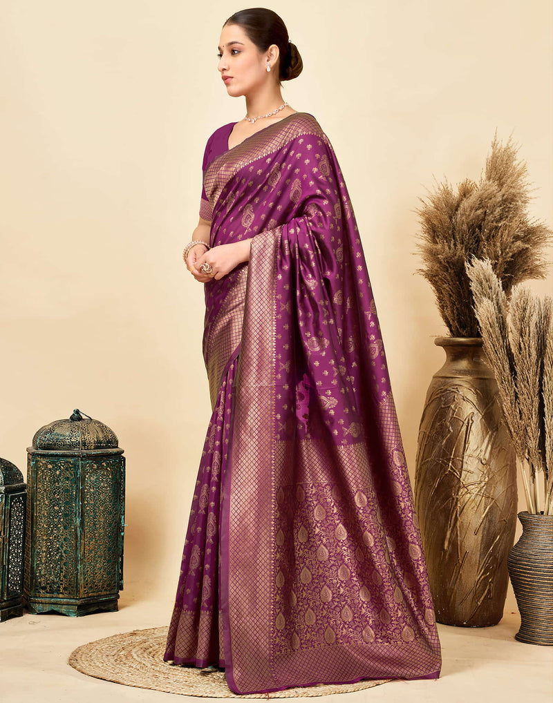 Wine Silk Woven Banarasi Saree