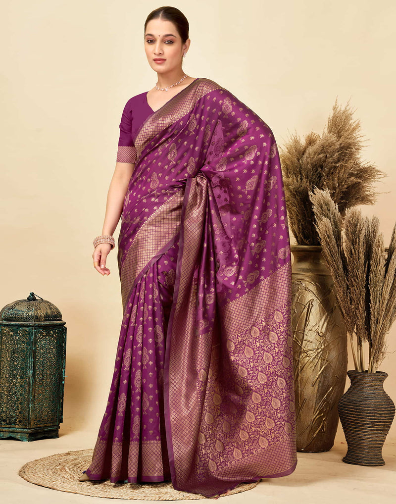 Wine Silk Woven Banarasi Saree