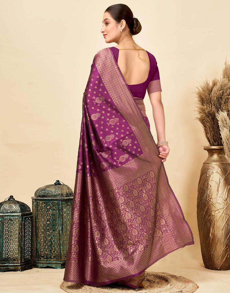 Wine Silk Woven Banarasi Saree