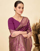 Wine Silk Woven Banarasi Saree
