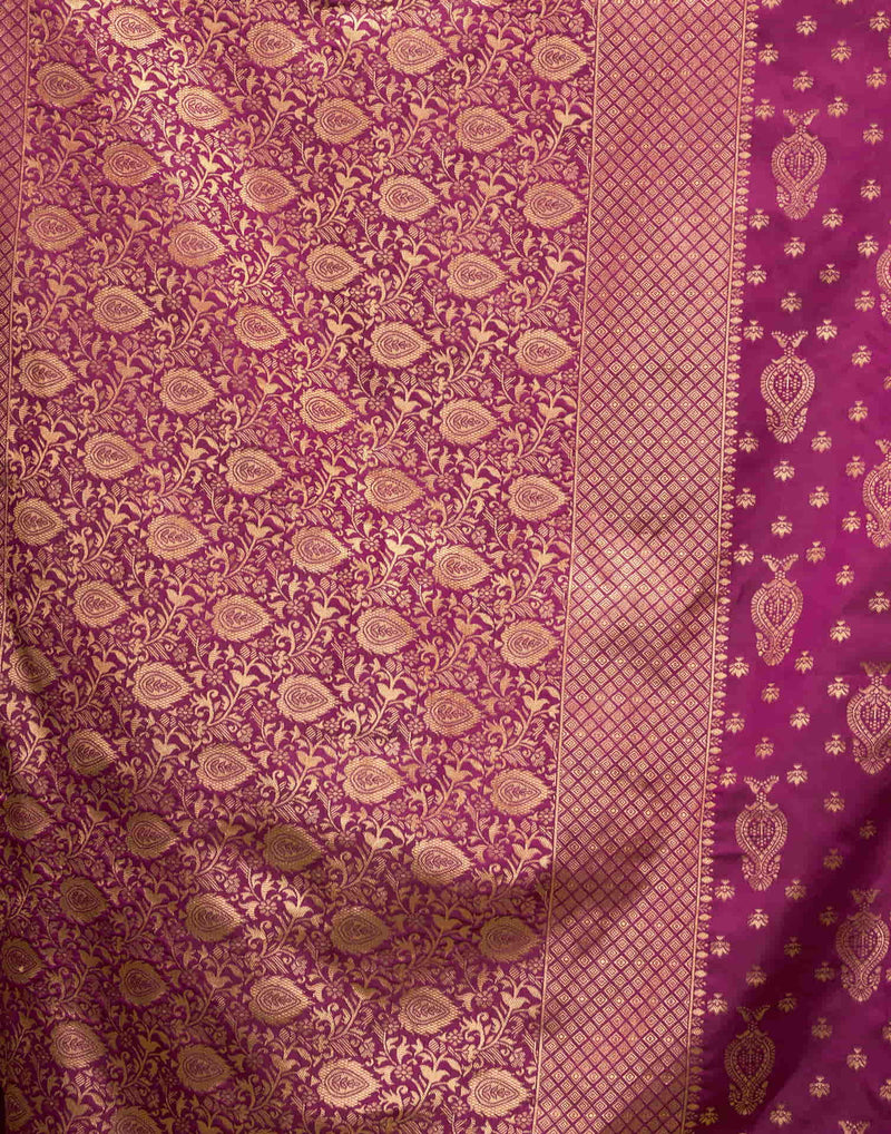 Wine Silk Woven Banarasi Saree