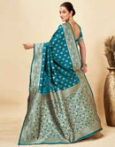 Rama Blue Silk Woven Banarasi Saree