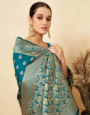 Rama Blue Silk Woven Banarasi Saree