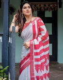 Grey Linen Printed Saree