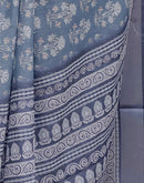 Dusty Blue Linen Printed Saree
