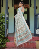 Cream Linen Printed Saree