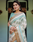 Cream Linen Printed Saree