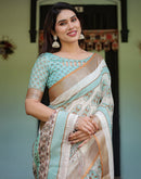 Cream Linen Printed Saree