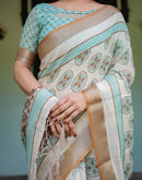 Cream Linen Printed Saree