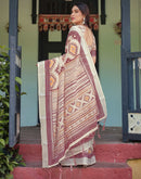 Cream Linen Printed Saree