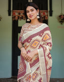 Cream Linen Printed Saree