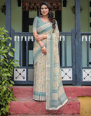 Cream Linen Printed Saree