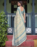 Cream Linen Printed Saree