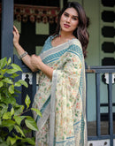 Cream Linen Printed Saree