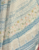 Cream Linen Printed Saree