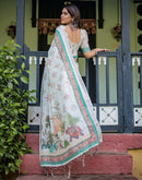 White Linen Printed Saree