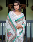 White Linen Printed Saree