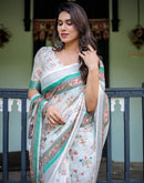 White Linen Printed Saree