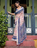 Light Beige Linen Printed Saree