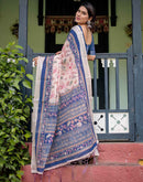 Light Beige Linen Printed Saree
