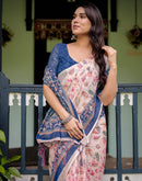 Light Beige Linen Printed Saree