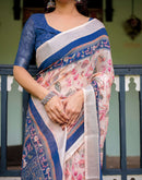 Light Beige Linen Printed Saree